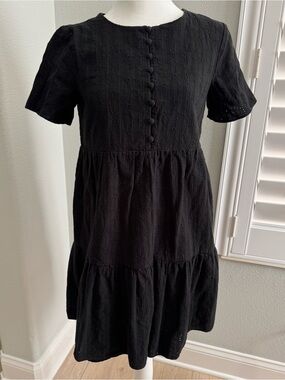 Madewell women’s XS black 100% cotton eyelet short sleeved button front dress